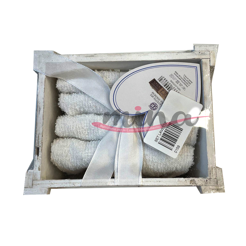 Set 4 asciugamani ospite in spugna Home shabby, lavette scatolate - Made in Italy