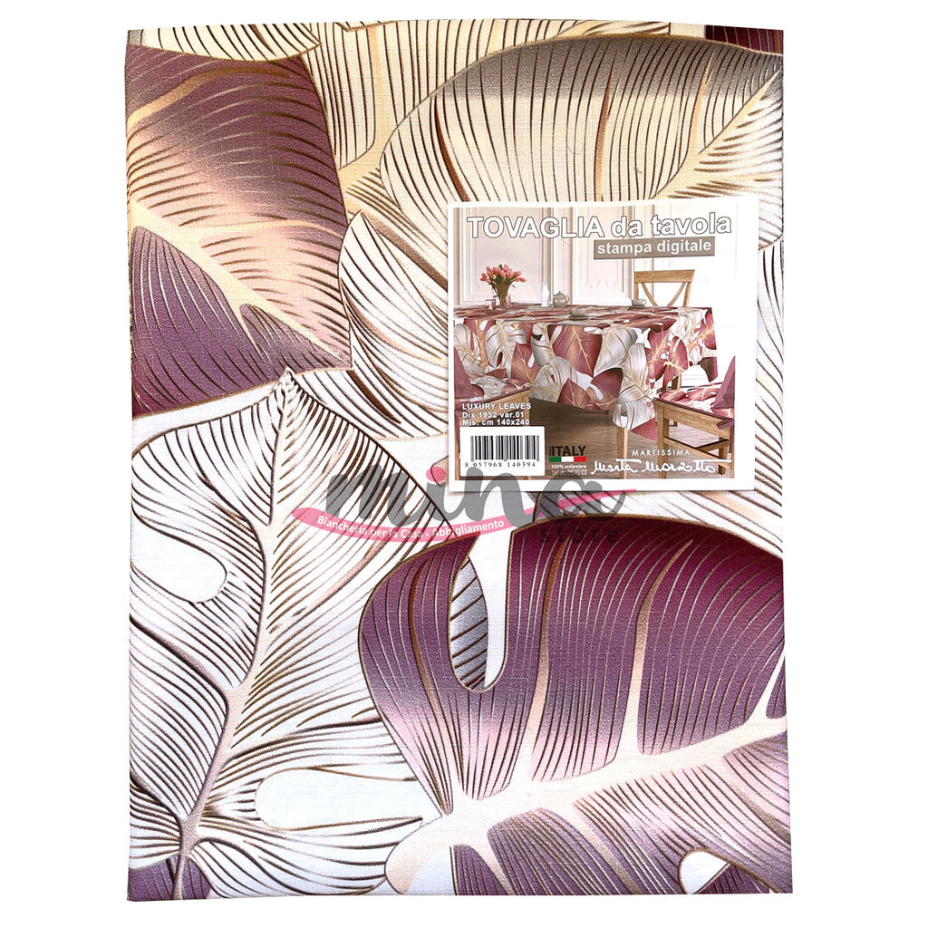 Tovaglia x6 o x12 LUXURY LEAVES rosa - fantasia foglie Marta Marzotto, Made in Italy vari colori, tovaglia, copritavolo 0837/0838