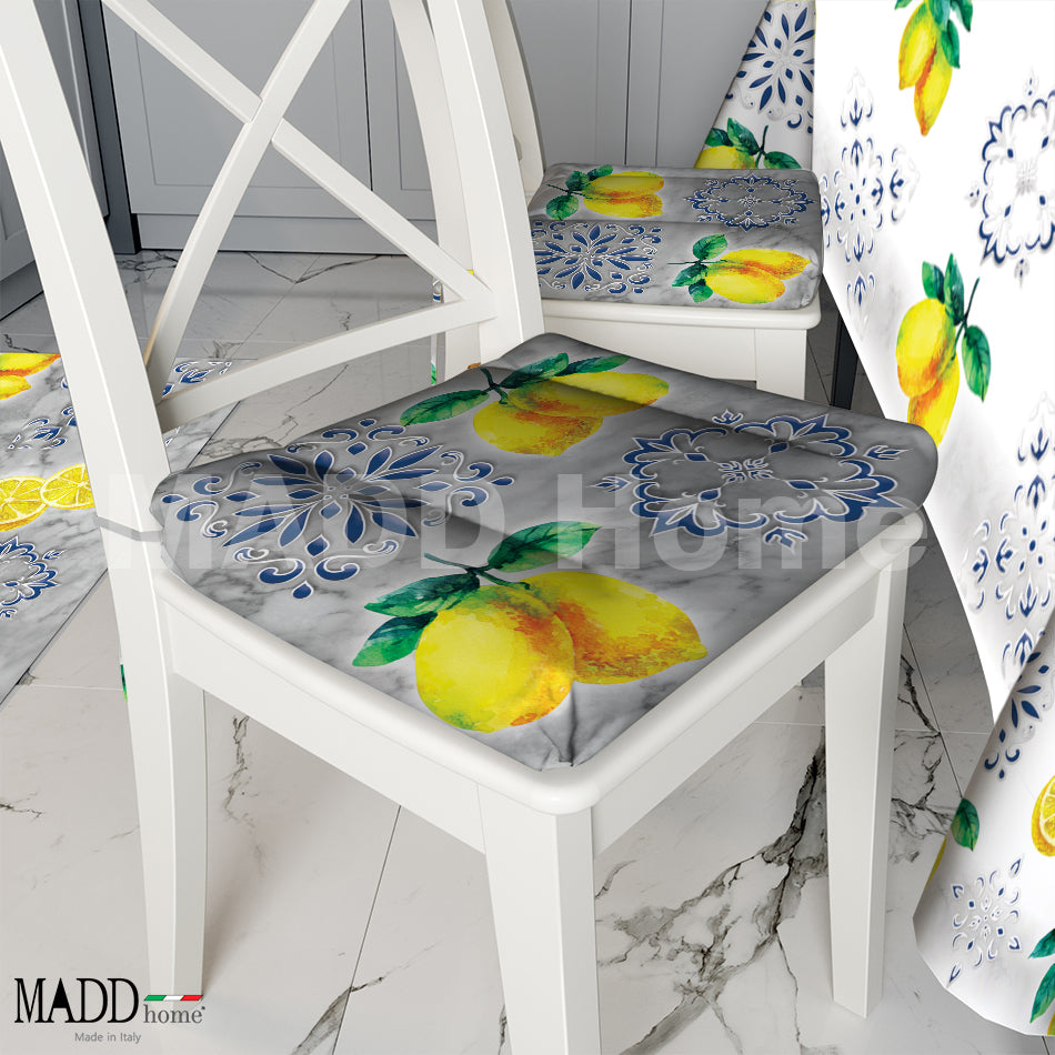 Cuscini Sedia 6 pezzi esclusivo MADD Home Primavera Estate moderno coordinato cucina FANTASIA LIMONI - Made in Italy 0002