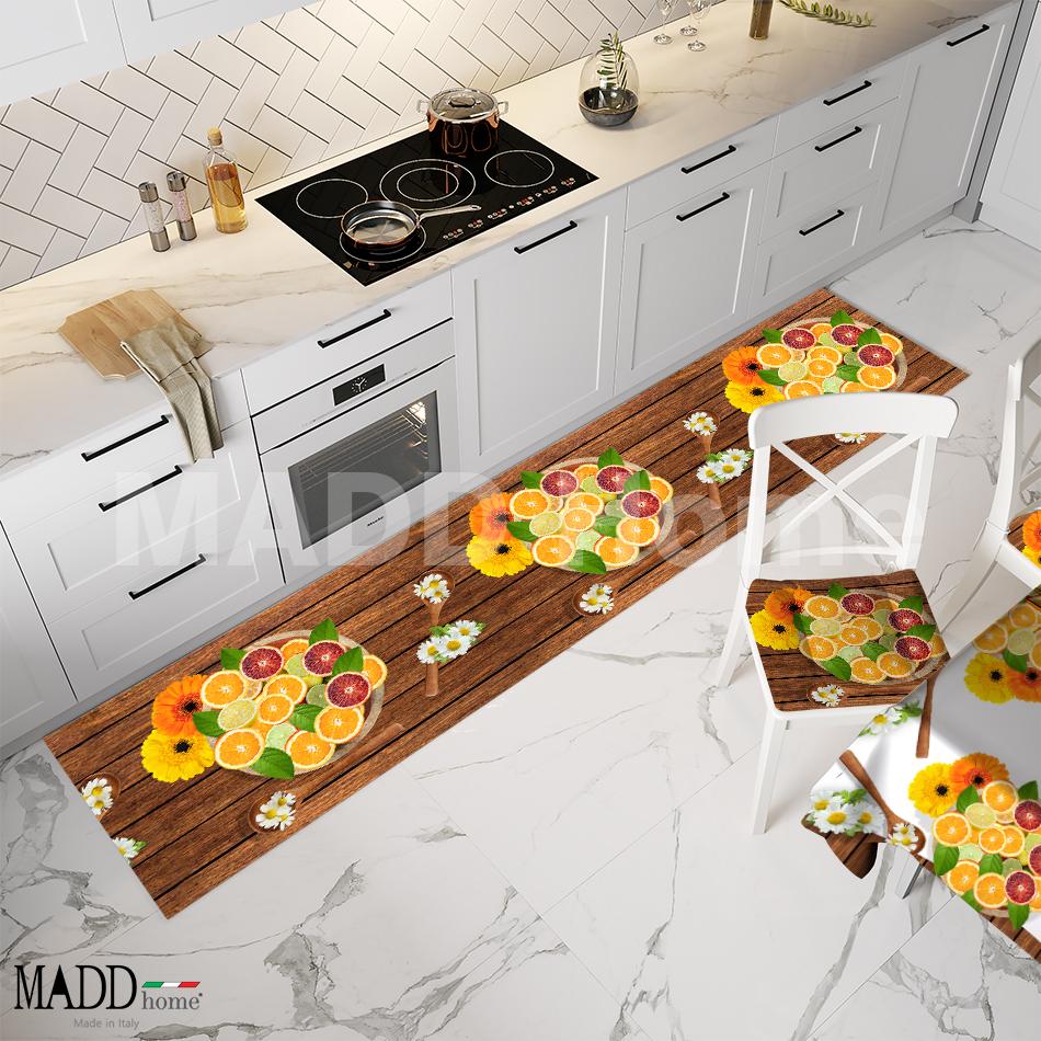 Tappeto Passatoia, disegni primavera estate per Cucina esclusivo MADD Home FANTASIA ARANCE coordinato cucina - Made in Italy 0354