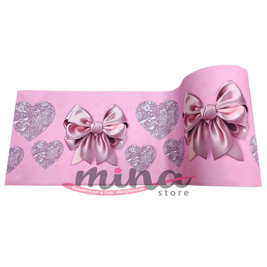 Tappeto Passatoia PRETTY, fiocco rosa- Marta Marzotto 100% Made in Italy Gommato Antiscivolo Antimacchia stampa 3D Varie Fantasie 0893