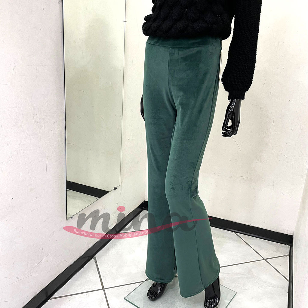 Pantalone con molla in vita modello a zampa effetto ciniglia, taglia unica 0363