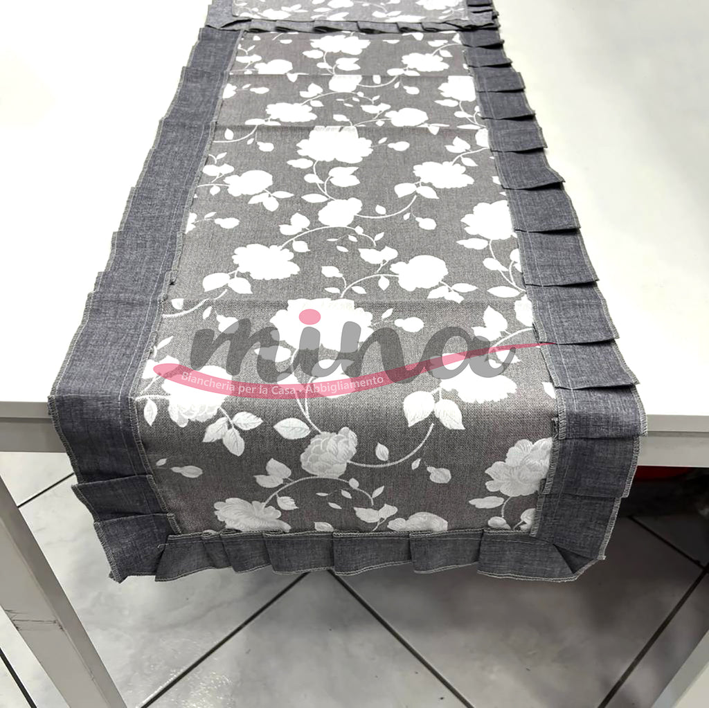 Runner striscia o tovaglietta da tavolo EVA cotone con riccio 40cmX140cm cucina tavola Made in Italy 0231