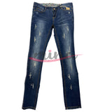 Jeans vita bassa skinny, sfrangiato,  sfrangiato sulle tasche posteriori, elasticizzato con zip 0363