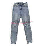 Jeans vita alta, sfrangiato, con taglio sul ginocchio, elasticizzato con zip, dalla XS alla XL 0363