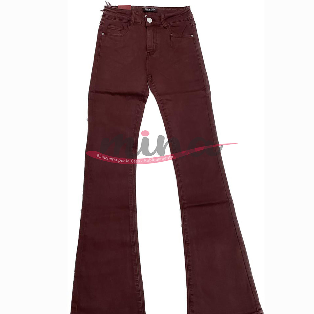 Jeans vita alta, bordeaux, elasticizzato con zip, dalla XS alla XL 0363