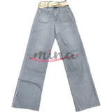 Jeans vita alta a palazzo, con foulard e tasche avanti e dietro, elasticizzato con zip, dalla XS alla XL 0363