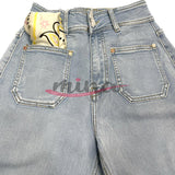 Jeans vita alta a palazzo, con foulard e tasche avanti e dietro, elasticizzato con zip, dalla XS alla XL 0363