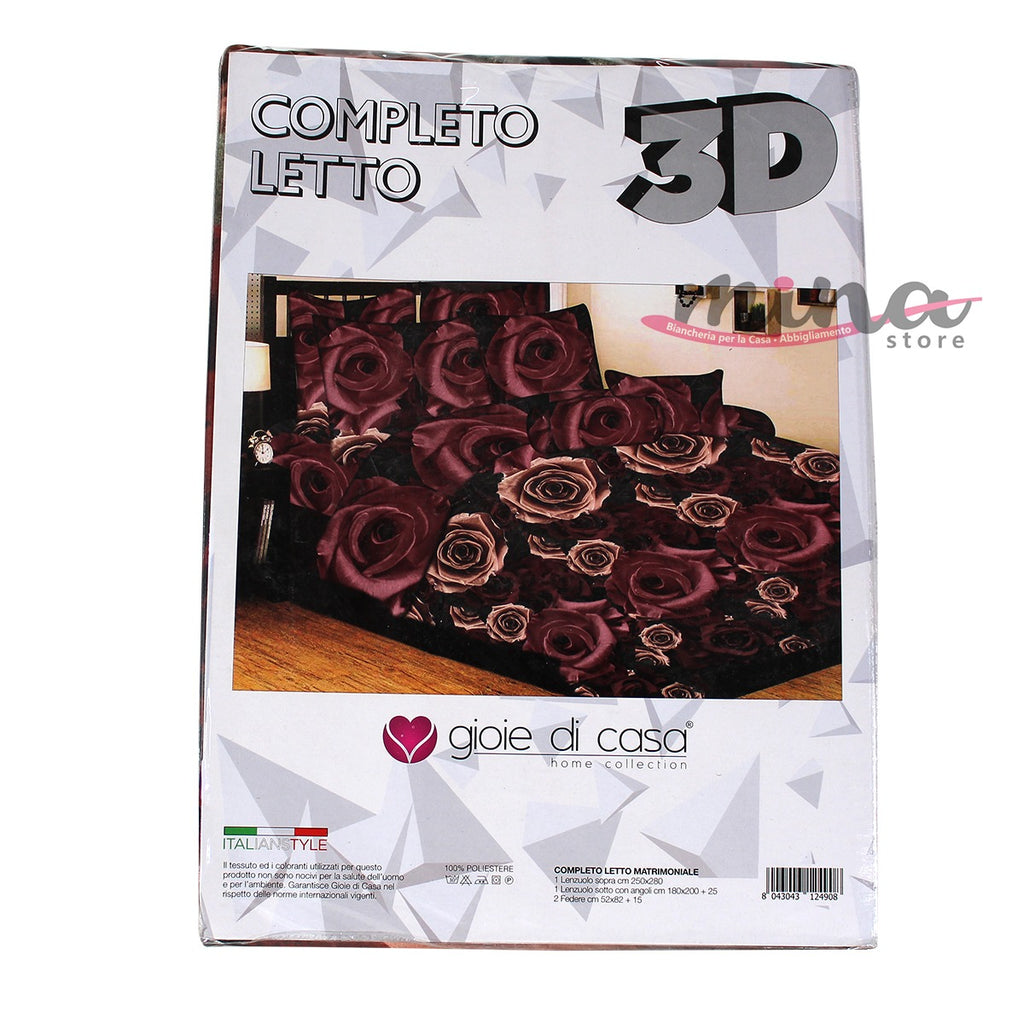 Set Completo Letto stampa digitale 3D Matrimoniale + 2 federe, Parure digitale Gioie Di Casa 0576
