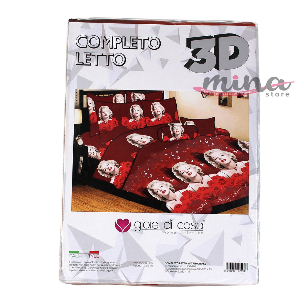 Set Completo Letto stampa digitale 3D Matrimoniale + 2 federe, Parure digitale Gioie Di Casa 0576
