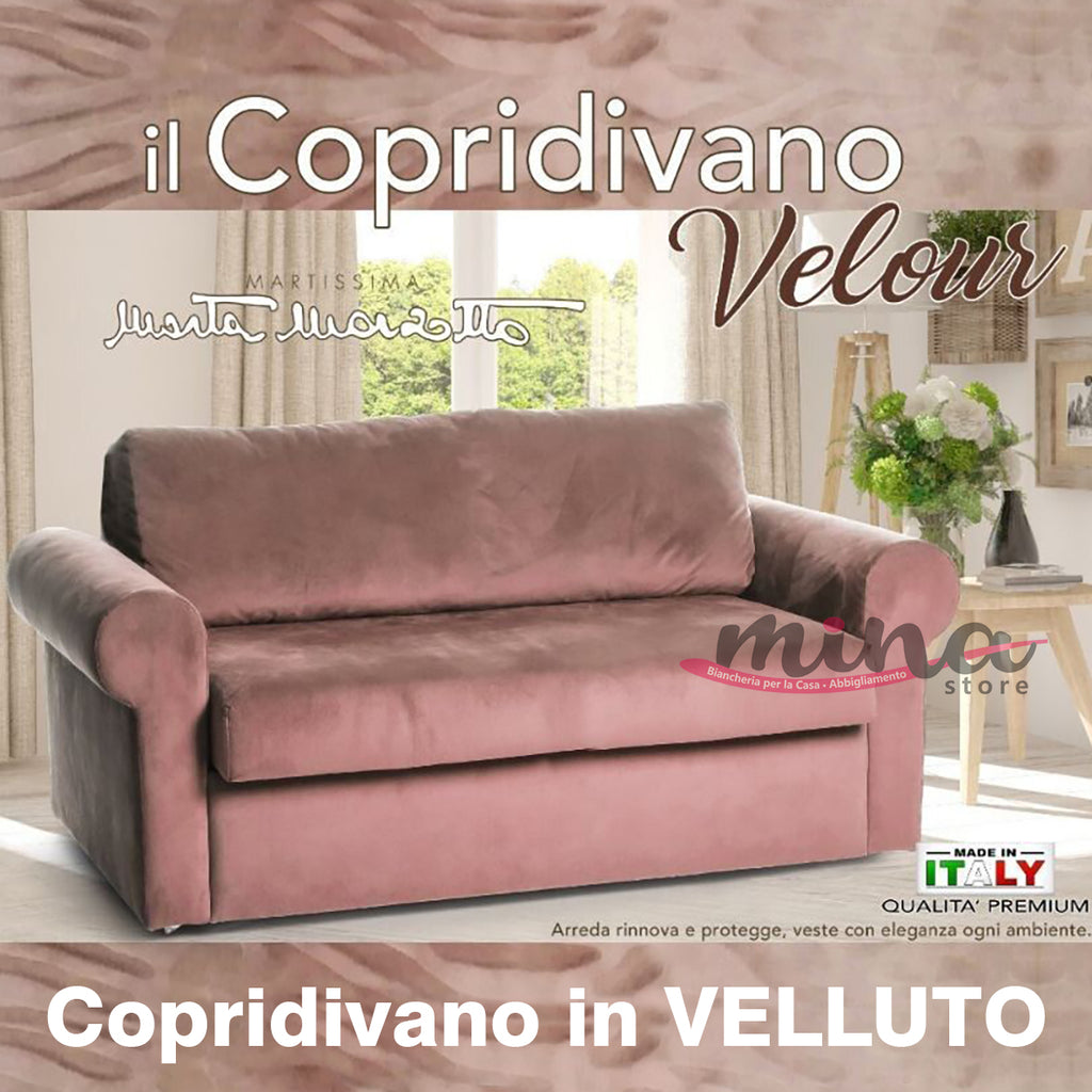 Copridivano in Velluto Velour Marta Marzotto da Poltrona a 4 posti Vari colori Made in Italy 0454/0443/0442/0556