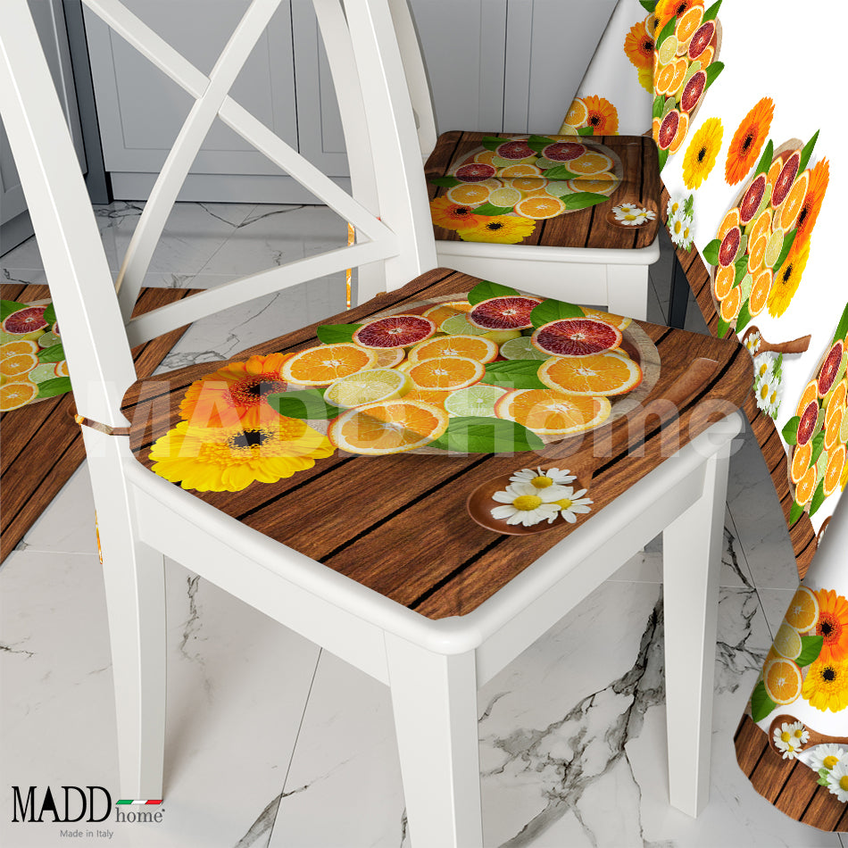 Cuscini Sedia 6 pezzi esclusivo MADD Home Primavera Estate moderno coordinato cucina FANTASIA ARANCE 1435- Made in Italy 0005