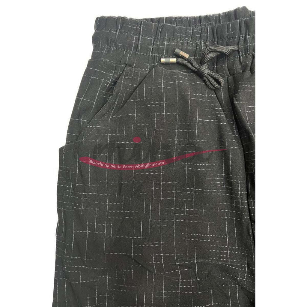 Pantalone elasticizzato, a vita alta, misure calibrate, Nero con inserti in lurex 0363