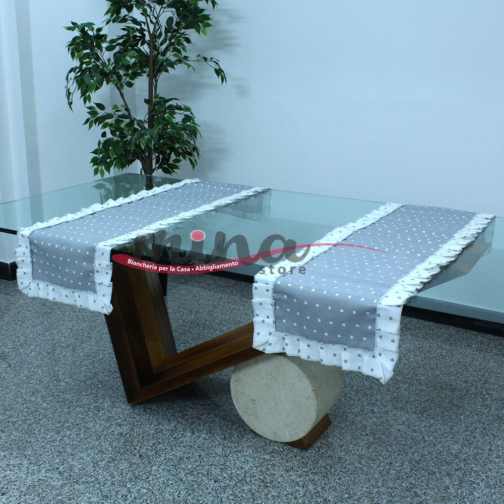 Runner striscia o tovaglietta da tavolo cotone con riccio fantasia LUCY 40x140cm cucina tavola Made in Italy 0229
