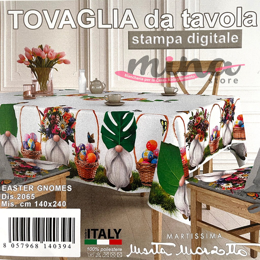 Tovaglia x6 e x12 0586 EASTER GNOMES dis. 2065 - Marta Marzotto, Made in Italy , tovaglia, copritavolo 0585-0586